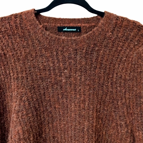 Olivaceous Sweater Womens Wool Blend Ribbed Long Bishop Sleeve - Picture 5 of 7